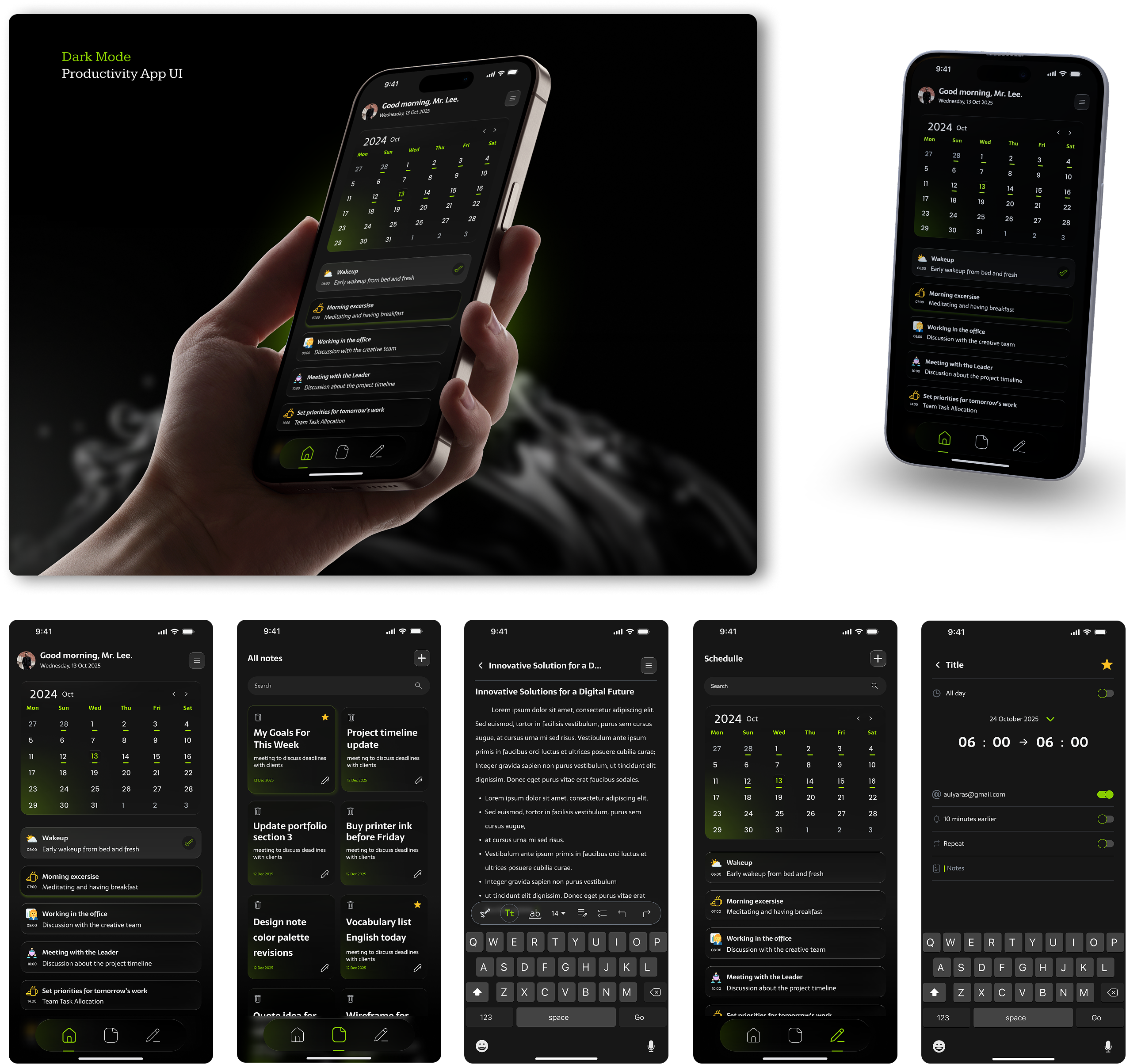 productivity app notes & schedule manager ui
