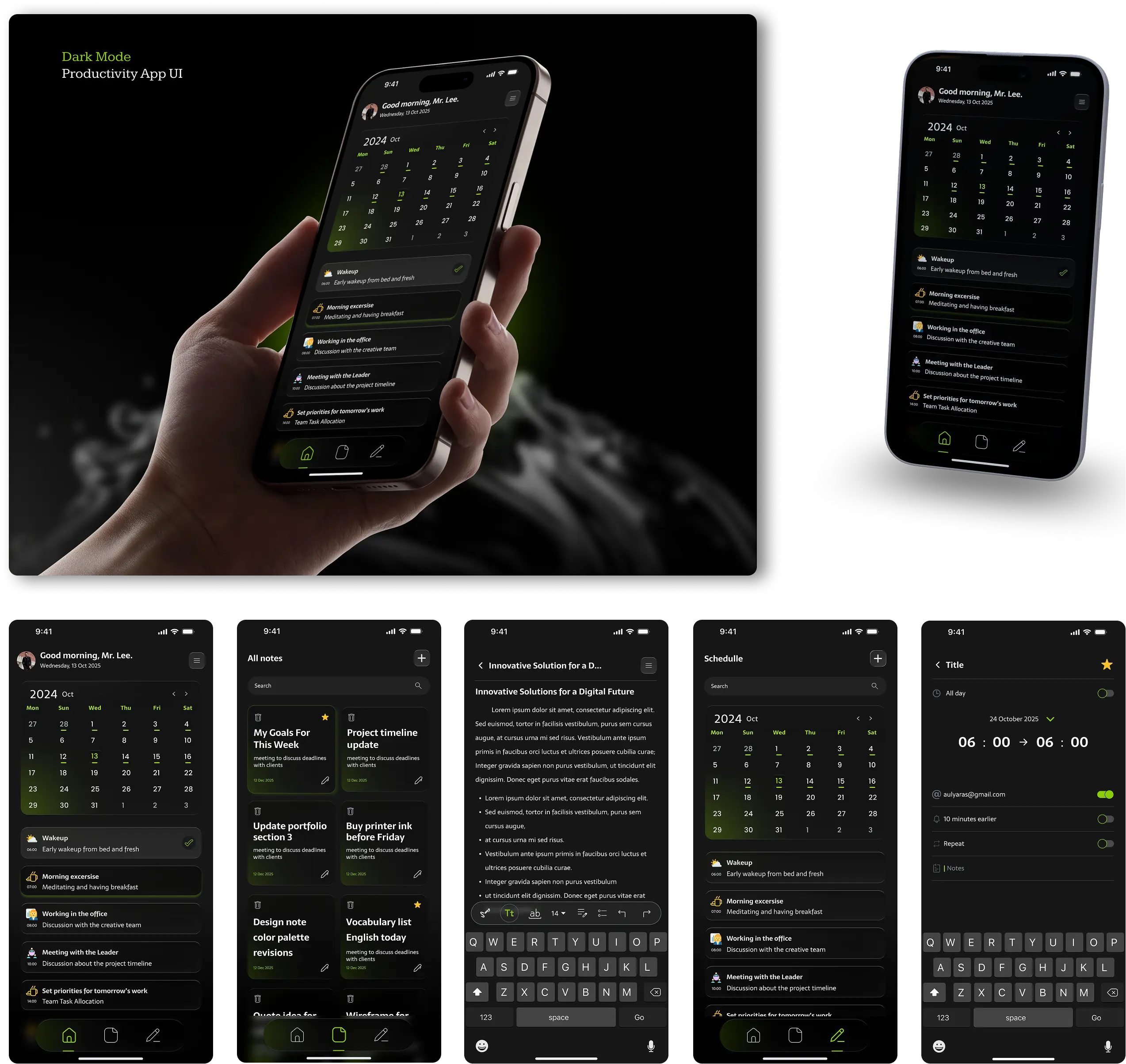 productivity app notes & schedule manager ui
